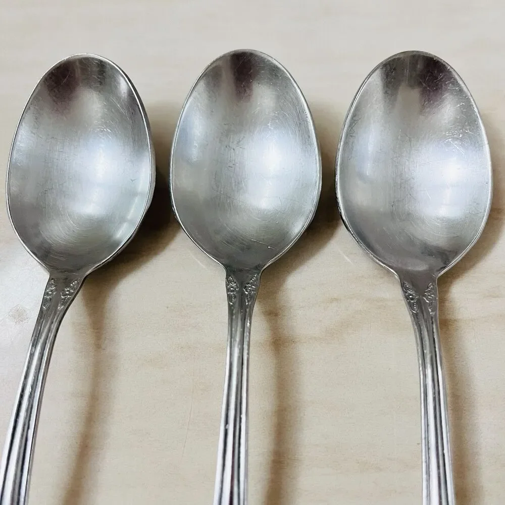 3pc ONEIDA Mansfield-Frosted Stainless Soup Spoon 6 7/8” Deluxe Wm A Rogers